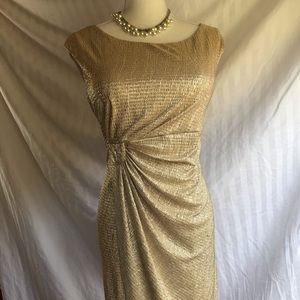 Gold metallic ruched dress